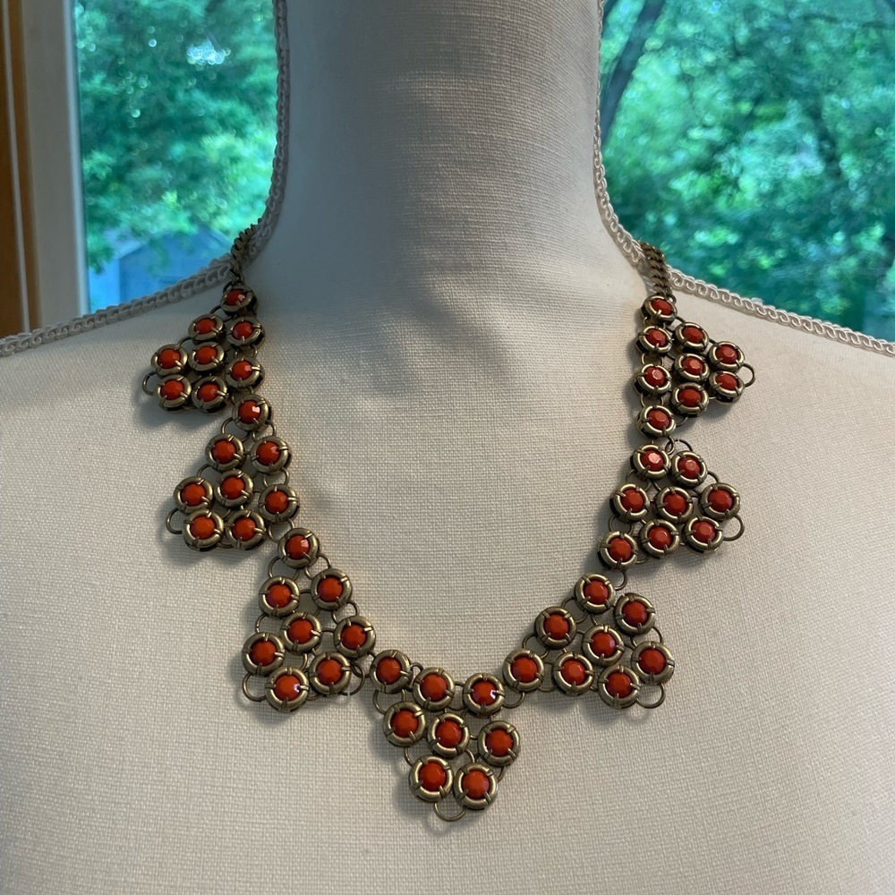J. Crew Gold and Orange Statement Bib Necklace